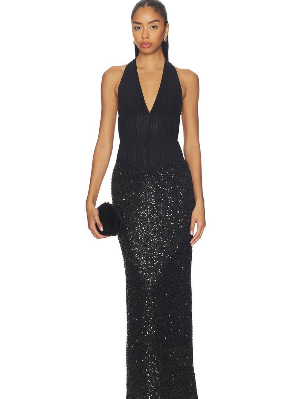 Lovers + Friends Black Sequin Halter Maxi Dress